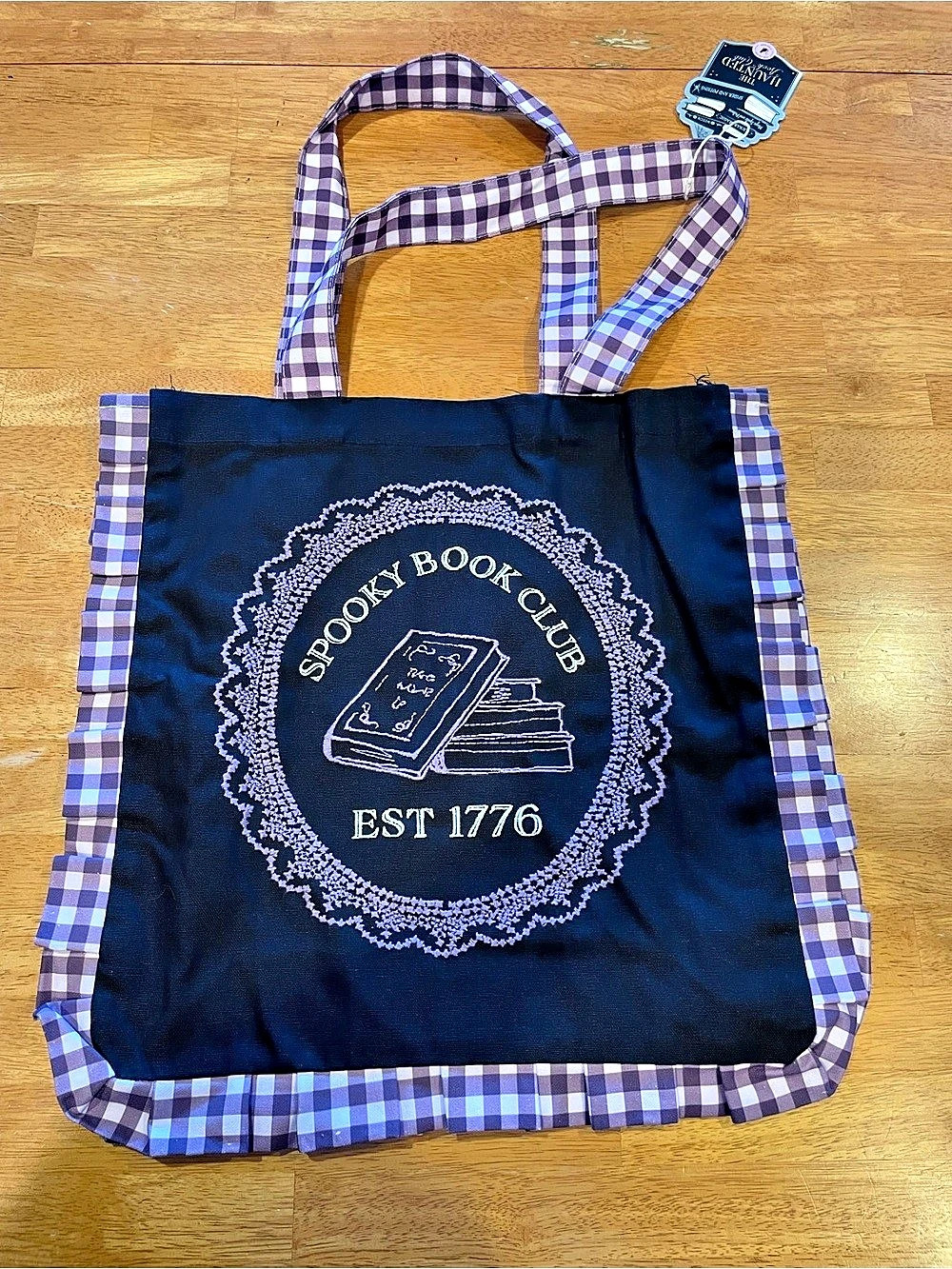 The Haunted Book Club Tote Gingham in Black & Purple NWT